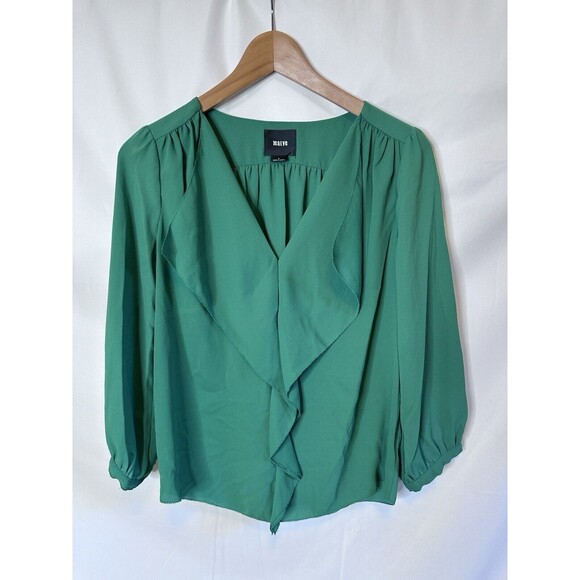 Maeve Anthropologie Sz  4 Kelly Green Long Sleeve Blouse - Picture 5 of 11